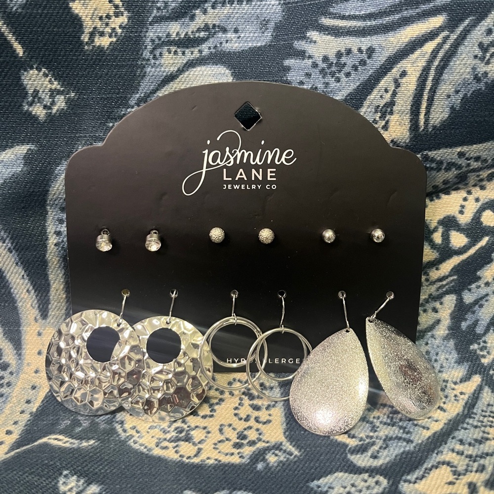 Jasmine Lane Silver Earring Set of 6 Pairs